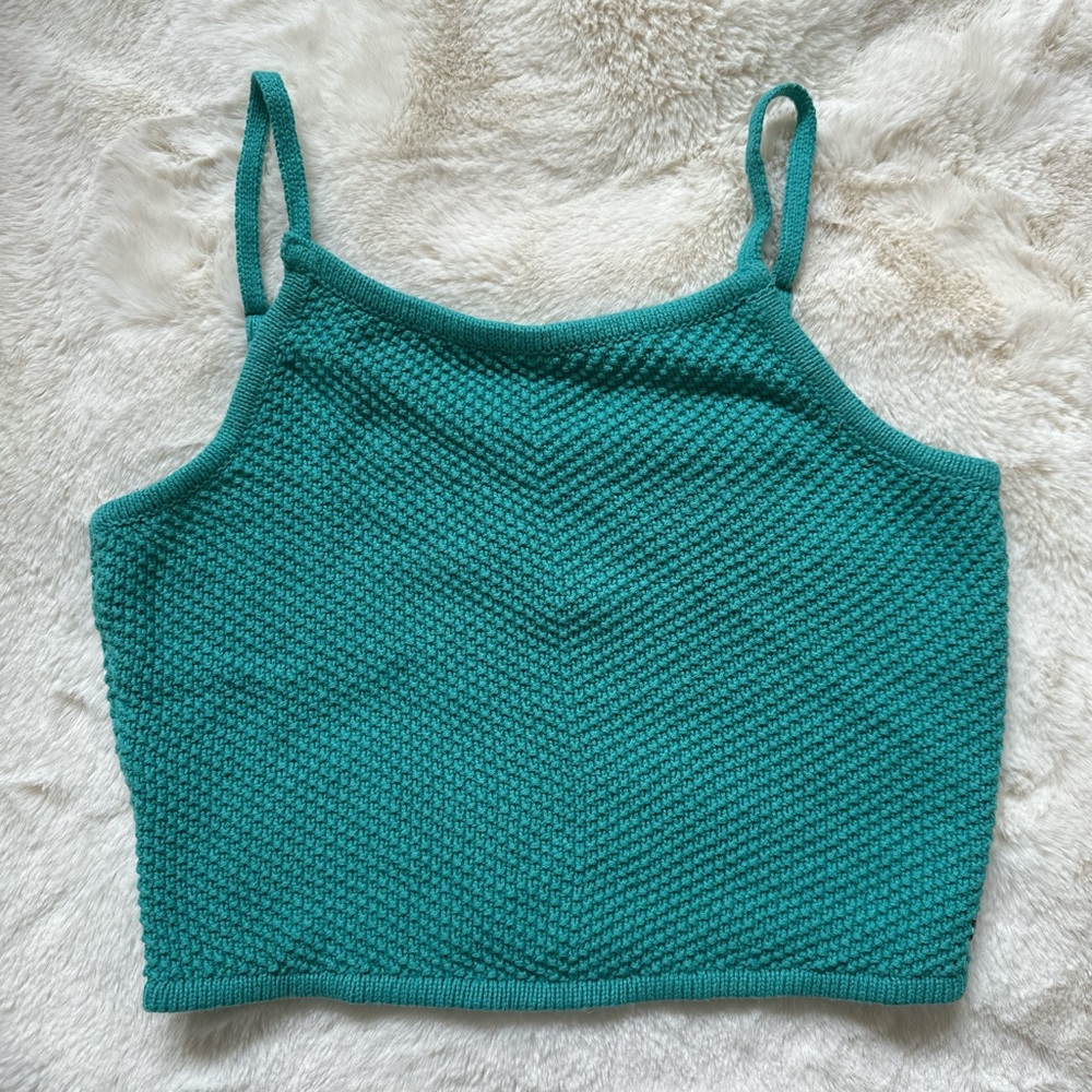 Roxy Teal Knit Cropped Tank Top